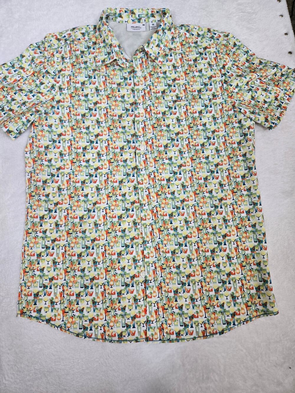 Projek Raw Sunset Lounge Cocktail Print Shirt Mens Medium Short Sleeve